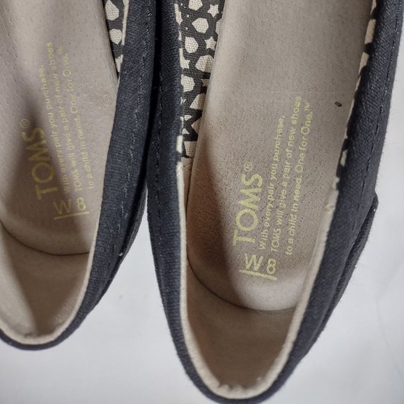 Toms Black Espadrille Wedge Heels Shoes Women's Size 8 Slip On Peep Toe - Picture 5 of 8